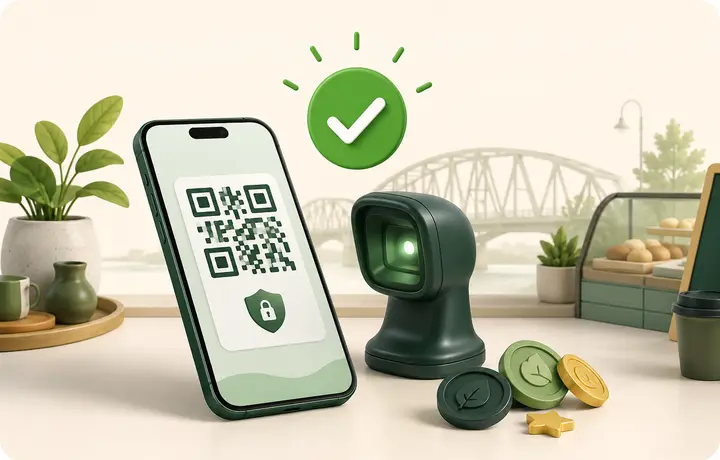 Phone securely redeeming a local perk and confirming savings